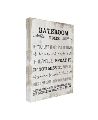Stupell Industries Bathroom Rules Funny Word Wood Textured Design Stretched Canvas Wall Art, 16" x 20" - Multi