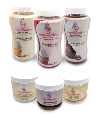 Eazy Peazy Cakes Red Velvet, Vanilla, and Chocolate Cupcake Batter Baking Kit with Frosting, Set of 3