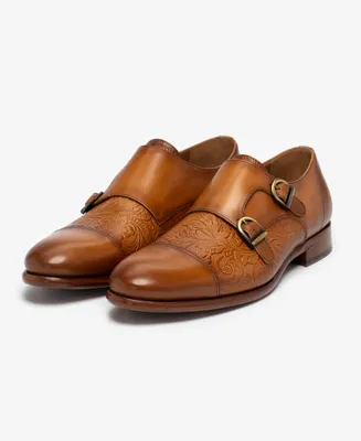 Taft Men's Lucca Embossed Floral Leather Monk Strap Dress Shoes