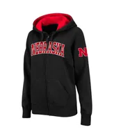 Women's Stadium Athletic Black Nebraska Huskers Arched Name Full-Zip Hoodie