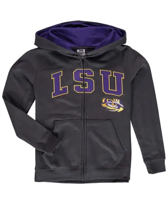 Big Boys Charcoal Lsu Tigers Applique Arch and Logo Full-Zip Hoodie
