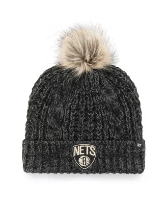 Women's Black Brooklyn Nets Meeko Cuffed Knit Hat with Pom