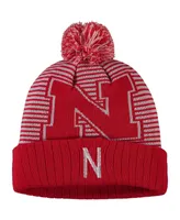 Men's Scarlet Nebraska Huskers Line Up Cuffed Knit Hat with Pom