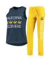 Women's Navy, Gold Cal Bears Team Tank Top and Pants Sleep Set 