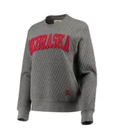 Women's Heathered Gray Nebraska Huskers Moose Applique Quilted Crewneck Sweatshirt