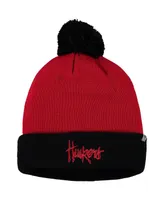 Men's Scarlet and Black Nebraska Huskers Core 2-Tone Cuffed Knit Hat with Pom