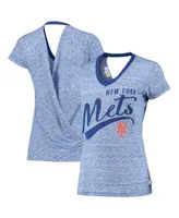 Women's Royal New York Mets Hail Mary V-Neck Back Wrap T-shirt