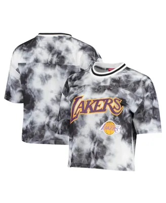 Women's Black and White Los Angeles Lakers Hardwood Classics Tie-Dye Cropped T-shirt