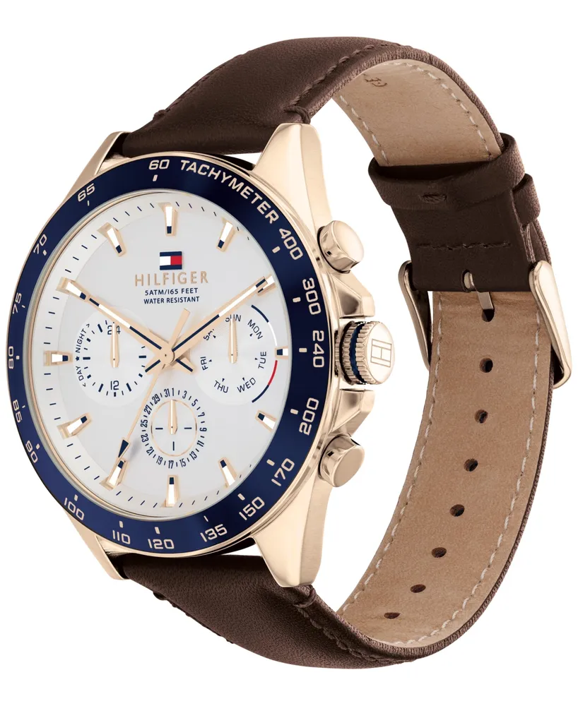 Tommy Hilfiger Men's Brown Leather Strap Watch 46mm