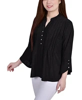 Women's 3/4 Sleeve Overlapped Bell Y-Neck Top