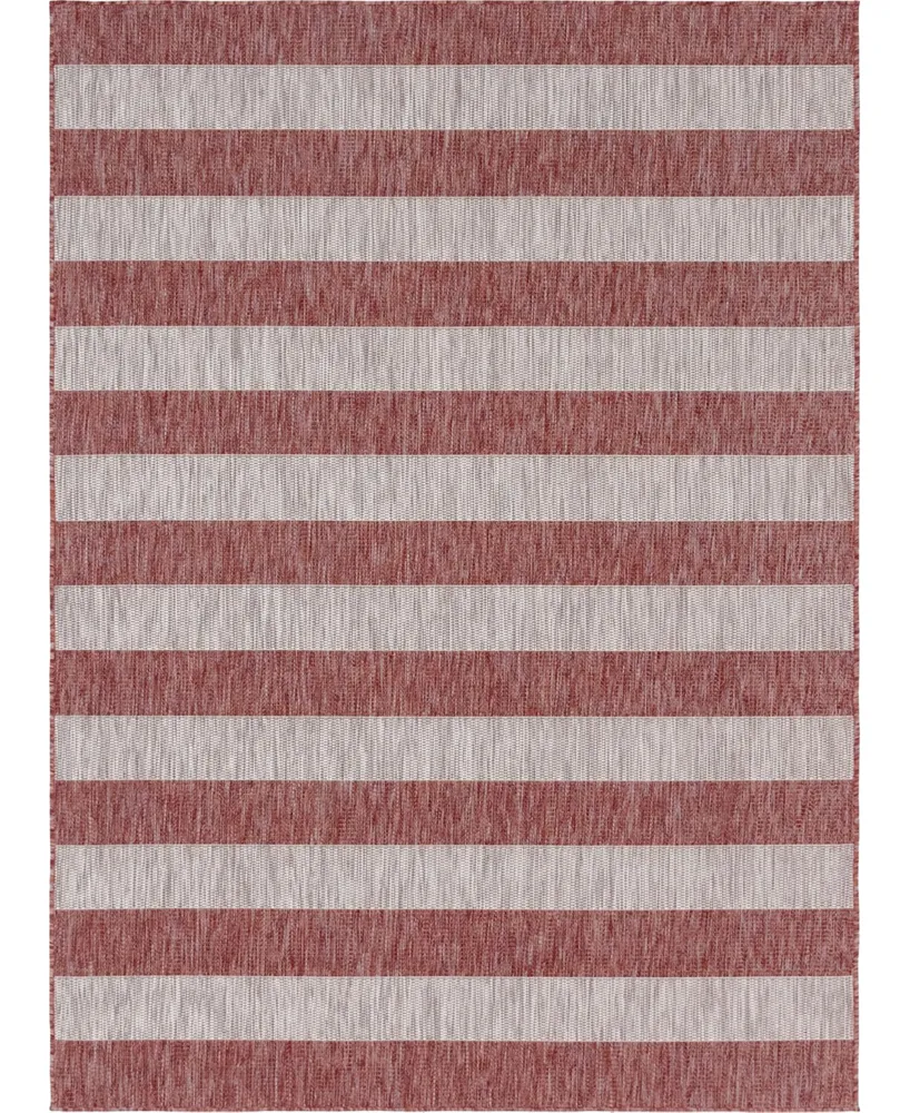Bayshore Home Outdoor Banded Distressed Stripe 8' x 11'4" Area Rug