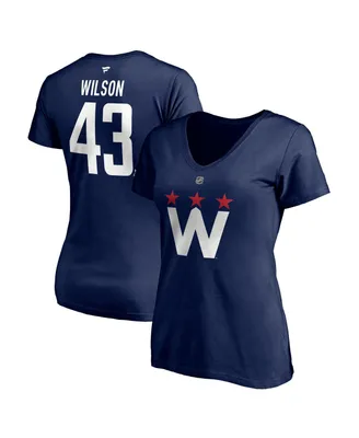Women's Fanatics Tom Wilson Navy Washington Capitals 2020/21 Alternate Authentic Stack Name and Number V-Neck T-shirt