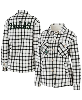 Women's Wear by Erin Andrews Oatmeal Dallas Stars Plaid Button-Up Shirt Jacket