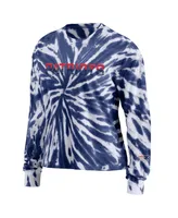 Women's Wear by Erin Andrews Navy New England Patriots Tie-Dye Long Sleeve T-shirt