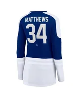 Women's Fanatics Auston Matthews Blue and White Toronto Maple Leafs Power Player Long Sleeve Notch Neck T-shirt