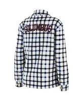 Women's Wear by Erin Andrews Oatmeal Columbus Blue Jackets Plaid Button-Up Shirt Jacket