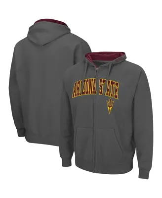Men's Colosseum Charcoal Arizona State Sun Devils Arch and Logo 3.0 Full-Zip Hoodie