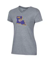 Women's Champion Gray Lsu Tigers Vault Logo V-Neck T-shirt