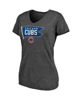 Women's Fanatics Heathered Charcoal Chicago Cubs Holy Cow Hometown Collection Tri-Blend V-Neck T-shirt