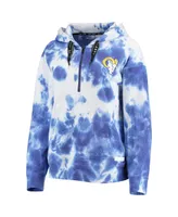 Women's Dkny Sport White and Royal Los Angeles Rams Dakota Oversized Tie-Dye Half-Zip Hoodie