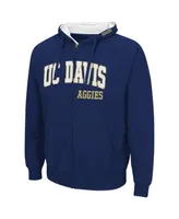 Men's Colosseum Navy Uc Davis Aggies Arch and Logo 3.0 Full-Zip Hoodie