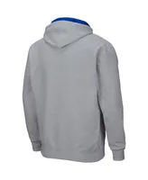 Men's Colosseum Heathered Gray Kansas Jayhawks Arch and Logo 3.0 Full-Zip Hoodie