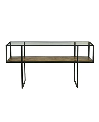 Iron Console Table with Glass Top and Wooden Shelf