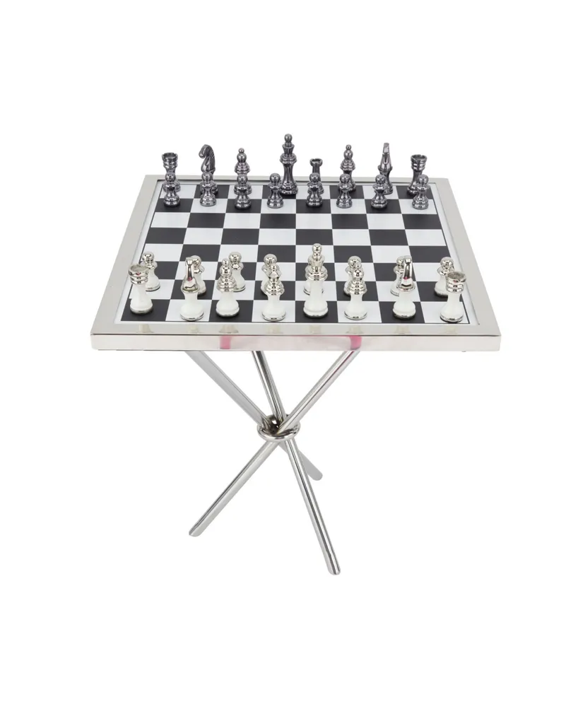 Aluminum Contemporary Game Table Set, 33 Pieces - Silver