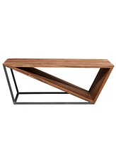 Small Metal and Wood Triangular Table for Home Display