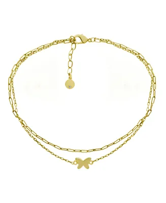 And Now This Butterfly Double Chain Anklet in Gold Plate
