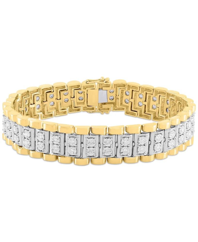 Men's Diamond Link Bracelet (1 ct. t.w.) in Sterling Silver & 14k Gold-Plate