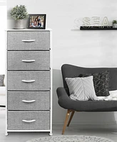 Sorbus Narrow 5 Drawers Nightstand with Steel Frame, Wood Top, Easy Pull Fabric Bins for Home, Bedroom, Office & Dorm