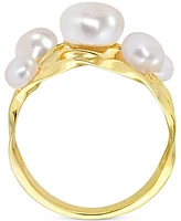 Cultured Freshwater Pearl (4- 7-1/2mm) Cluster Openwork Ring Yellow Rhodium-Plated Sterling Silver