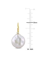 Cultured Freshwater Button Pearl (17-1/2 - 18mm) & Diamond (1/20 ct. t.w.) Leverback Drop Earrings in 14k Gold