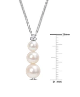 Cultured Freshwater Pearl (6 - 8-1/2mm) & White Topaz (1/10 ct. t.w.) Graduated 18" Pendant Necklace in Sterling Silver