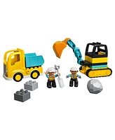 Lego Duplo 10931 Truck & Tracked Excavator Toy Building Set with Construction Worker Minifigures