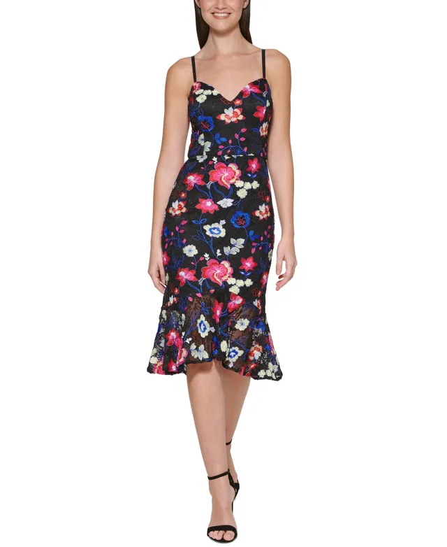 macys embroidered dress Princess Black Floral V Neck A Line Long Prom Dress,Graduation Dresses –  Promfast main image 0