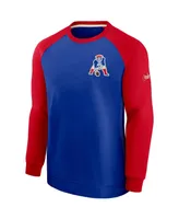 Men's Nike Royal and Red New England Patriots Historic Raglan Crew Performance Sweater