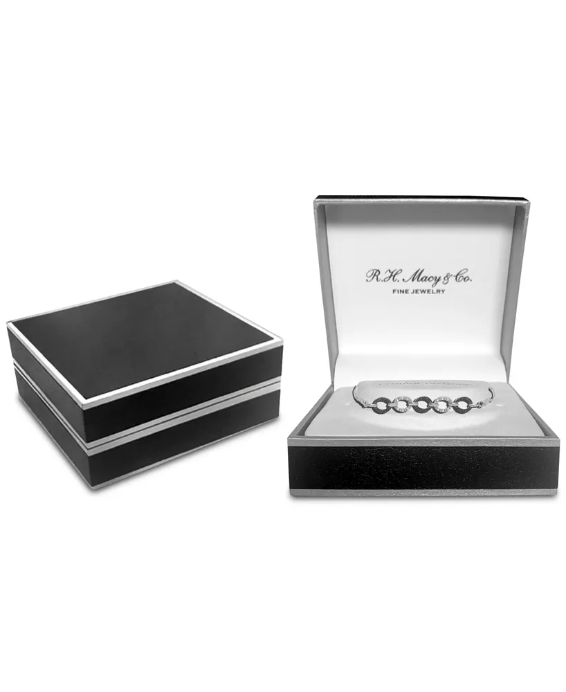 Black Diamond (1/10 ct. t.w.) & White Diamond (1/20 ct. t.w.) Oval Link Bolo Bracelet in Sterling Silver