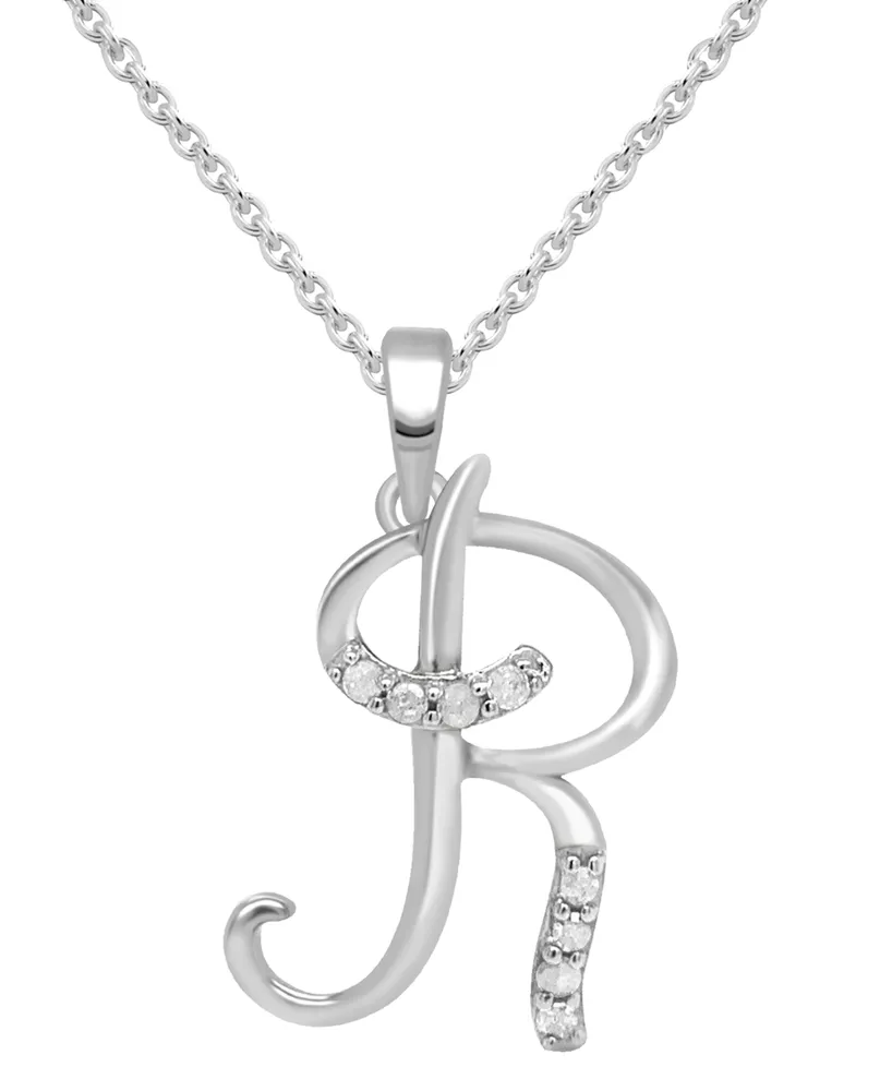 Diamond Fancy Initial 18" Pendant Necklace (1/10 ct. t.w.) in Sterling Silver