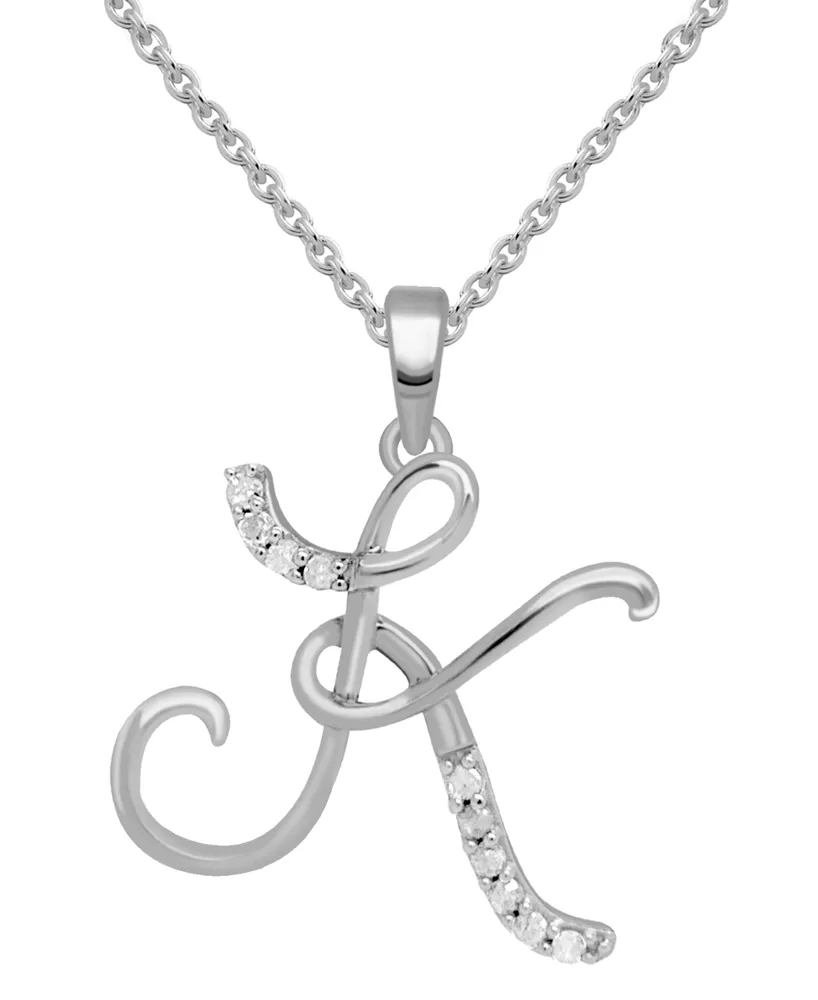 Diamond Fancy Initial 18" Pendant Necklace (1/10 ct. t.w.) in Sterling Silver