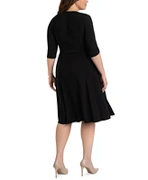 Kiyonna Plus Essential Wrap Dress with 3/4 Sleeves