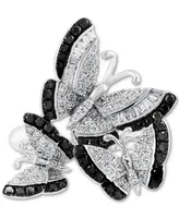 Effy White Diamond (3/8 ct. t.w.) & Black Diamond (1/3 ct. t.w.) Butterfly Statement Ring in 14k White Gold