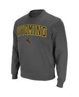 Men's Colosseum Charcoal Wyoming Cowboys Arch & Logo Tackle Twill Pullover Sweatshirt