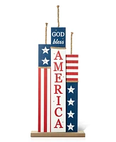 Glitzhome Lighted Wooden Patriotic Firecracker Porch Decor, 36.25"