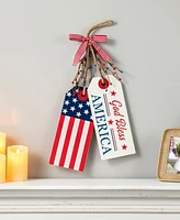 Glitzhome Wooden Patriotic or Americana Doorknob Hanging Decor, 19.5"