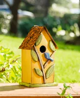 Glitzhome 9.75" Washed Birdhouse with 3D Tree and Bird - Off