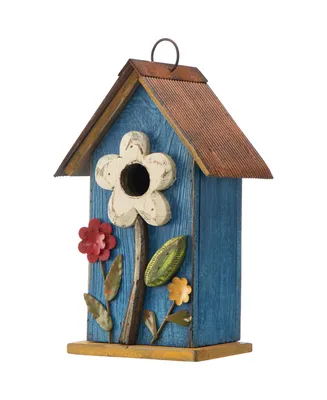 Glitzhome 10.25" Retro Birdhouse with 3D Flowers