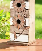 Glitzhome 14.5" Distressed Birdhouse with 3D Rustic Flowers