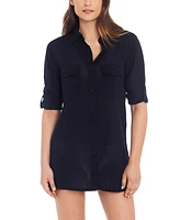 Lauren Ralph Crushed Cotton Cover-Up Shirt